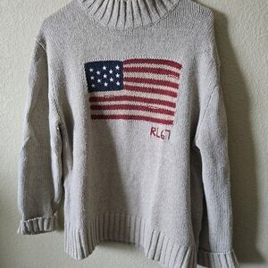 Polo by Ralph Lauren Beige Sweater with American Flag
